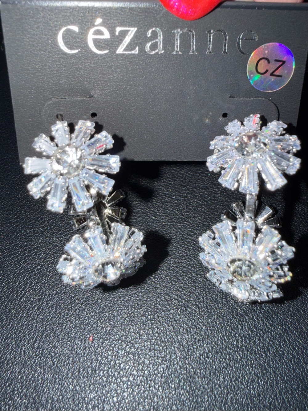 cezanne Silver Clear Crystal Fan Drop Earrings